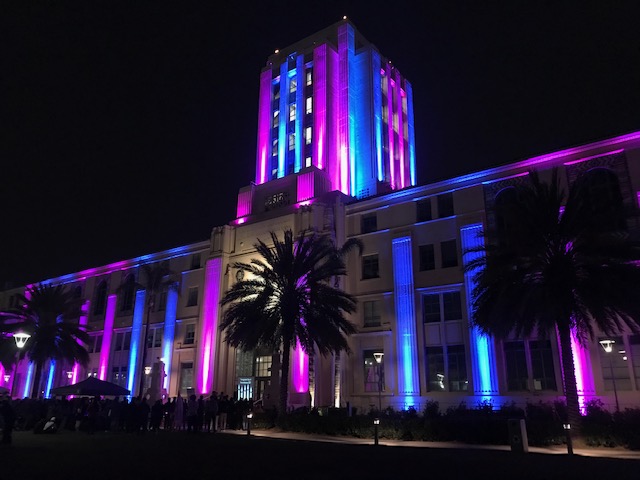 County Administration Building was lit with the Trans flag colors