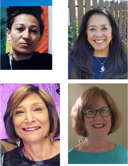 2022-2023 PFLAG San Diego County Board of Directors: President: Tiffany Gonzalez (top left), Vice President: Annette Ottone (top right), Secretary: Sherry Cohen-Richards (bottom left), Treasurer: Nancy Colbert (bottom right)